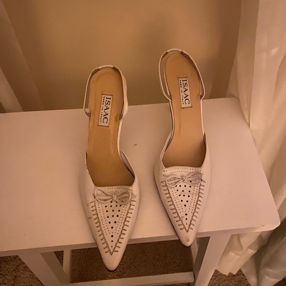 White leather pumps